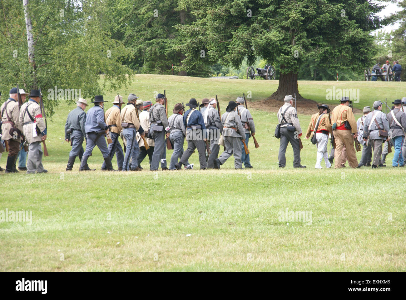 PORT GAMBLE, WA - JUN 20 2009: Confederate troops marching in column formation, Civil War Battle Re-enactment, Port Gamble, WA Stock Photo