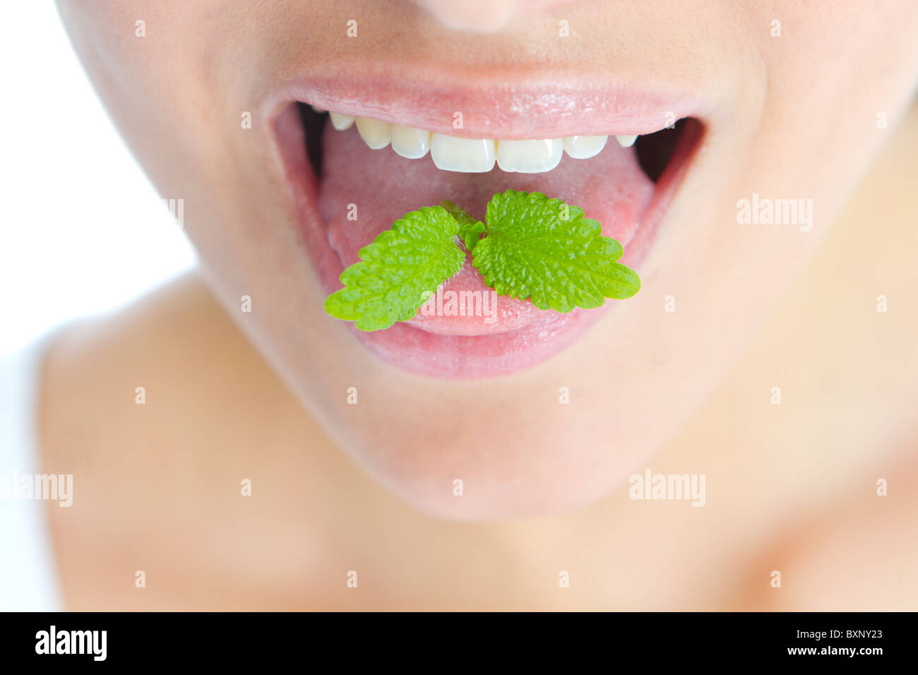 Mint on Tongue Stock Photo Alamy