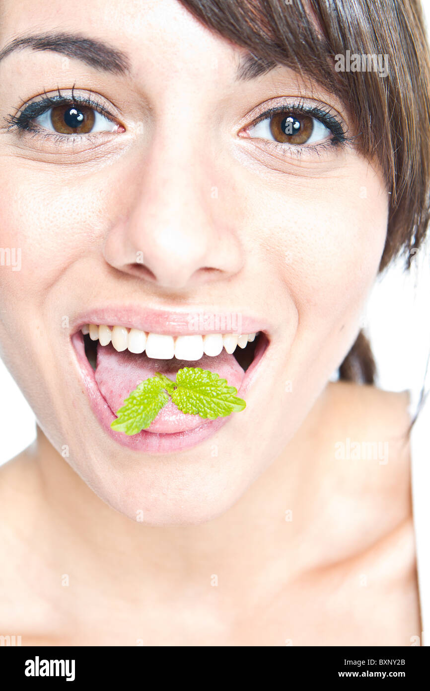 Mint on Tongue Stock Photo Alamy