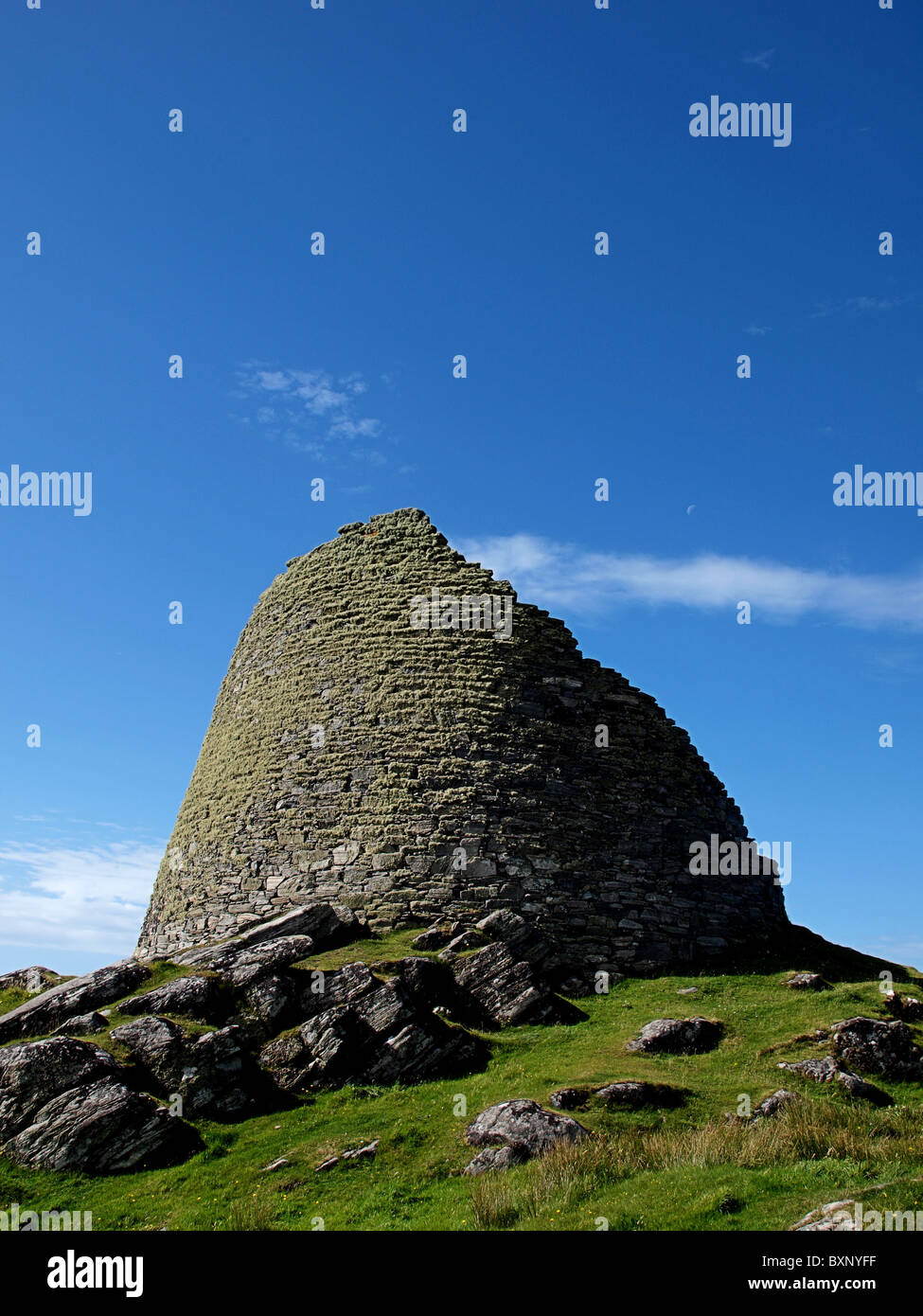 Dun Carloway Broch, on the Isle of Lewis, Scotland UK, on a bright summer day. Stock Photo
