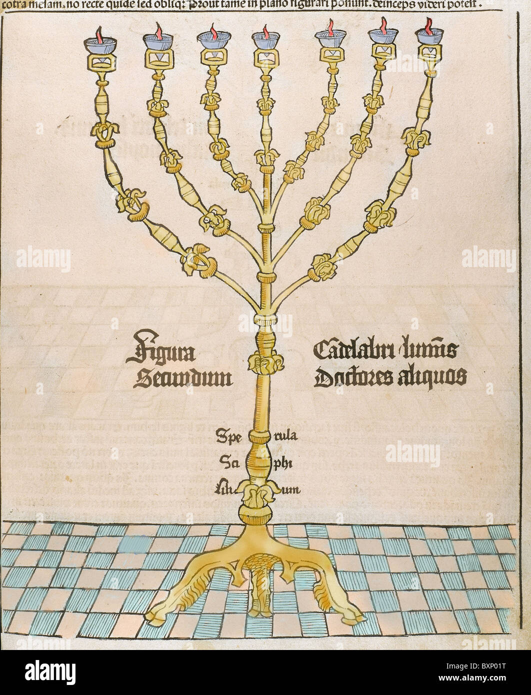 Seven-branched candelabrum or menorah. 16th century engraving. Stock Photo