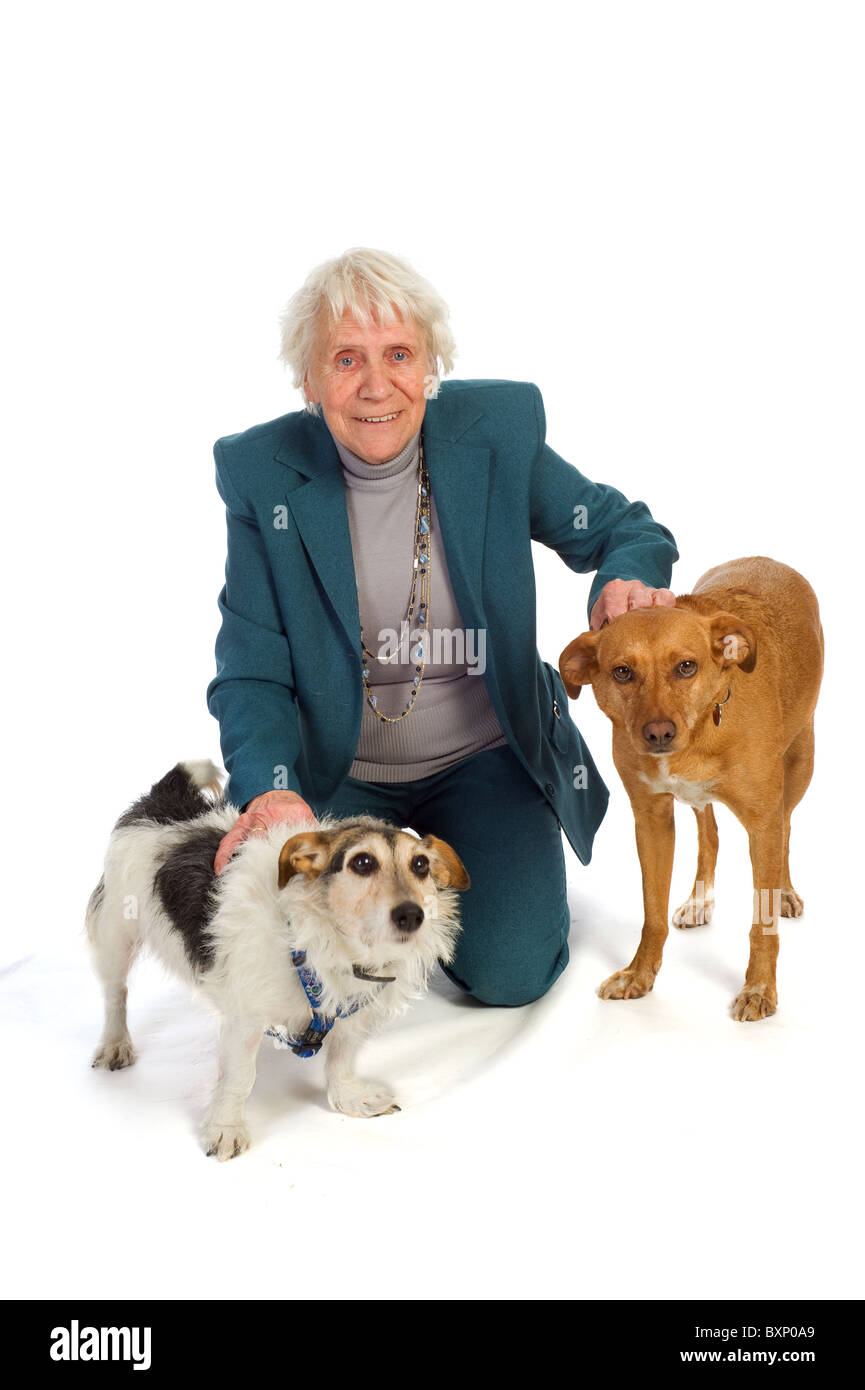 Old aged woman two dogs hi-res stock photography and images - Alamy