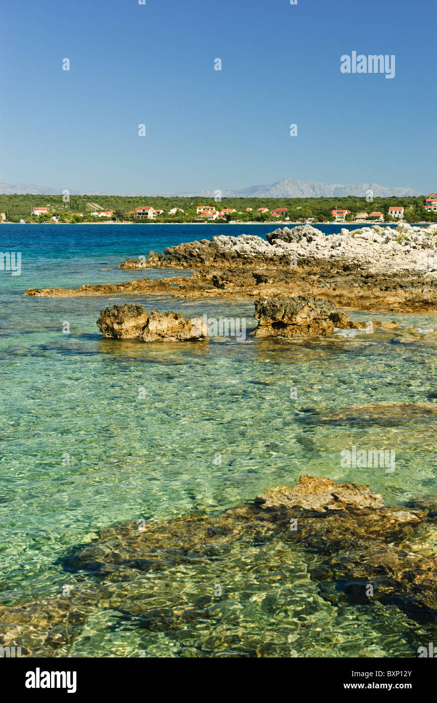 View over the rocky coastline in Loviste, at Peljesac Peninsula, Croatia Stock Photo