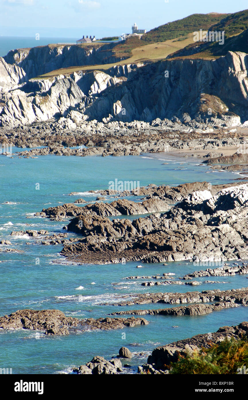 Coastal path from Damage Barton to Woolacombe, North Devon showing Bull ...