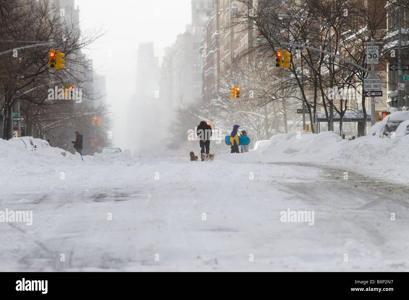 A view of West End Avenue the day after a late December blizzard dumped more than two feet of snow on New York City Stock Photo