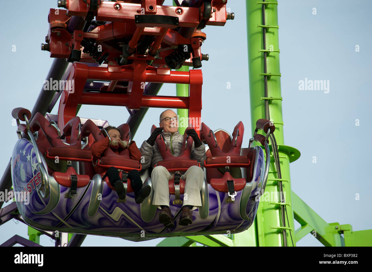 On the rollercoaster at Winter Wonderland, Hyde Park, London UK Stock Photo
