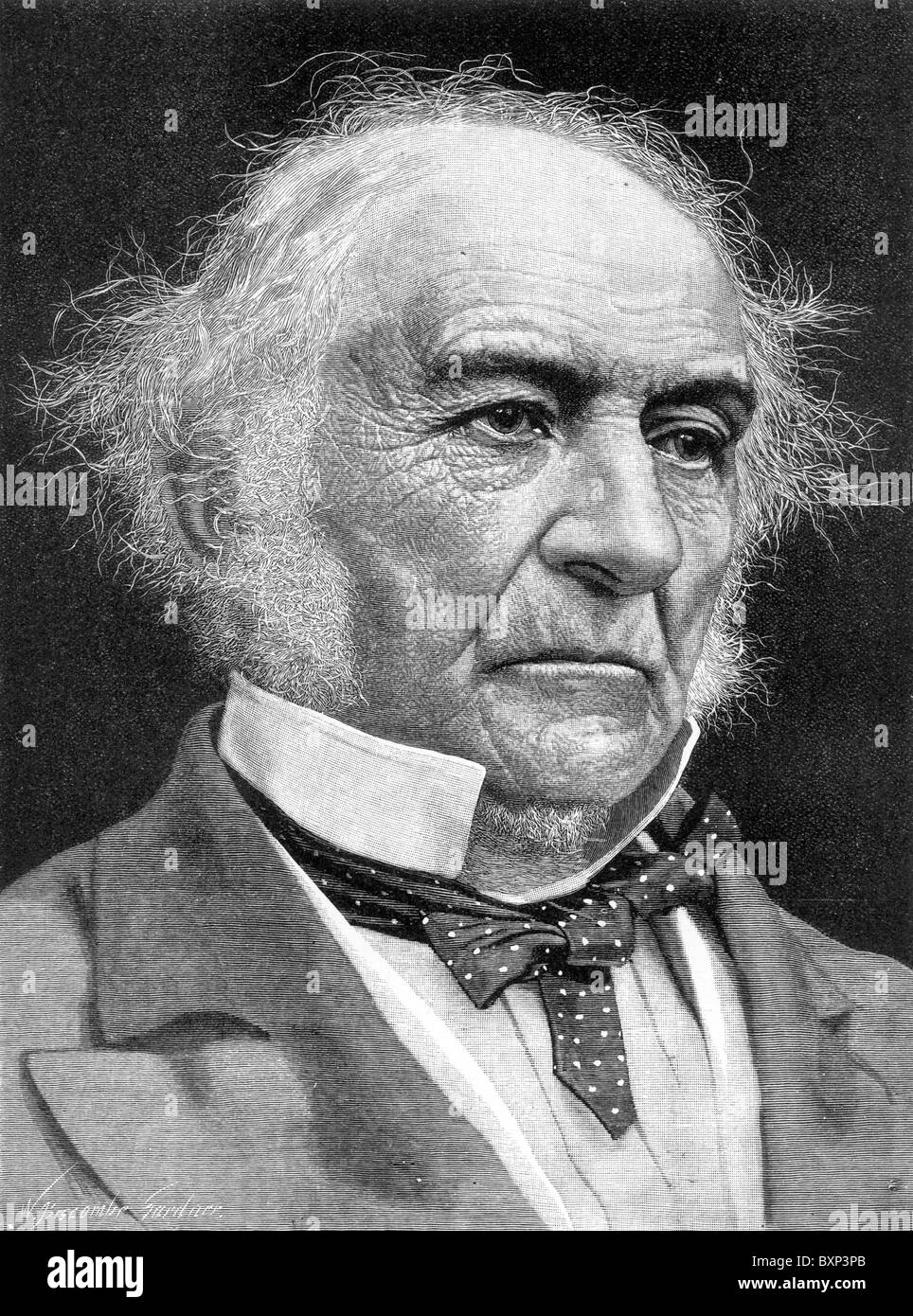 Portrait of William Ewart Gladstone, British Prime Minister and Liberal Politician; Black and White Illustration; Stock Photo