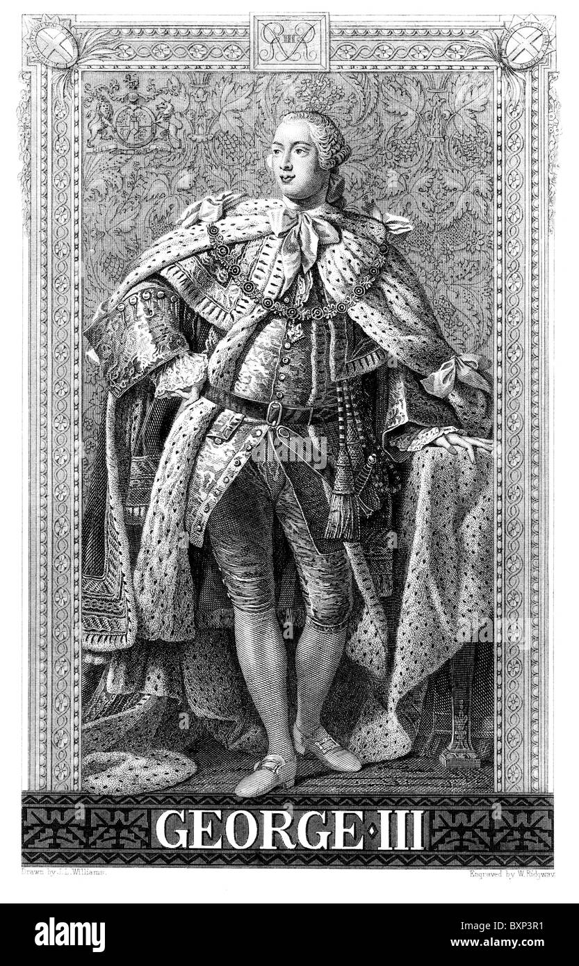 Portrait of King George III of England; Black and White Illustration; Stock Photo