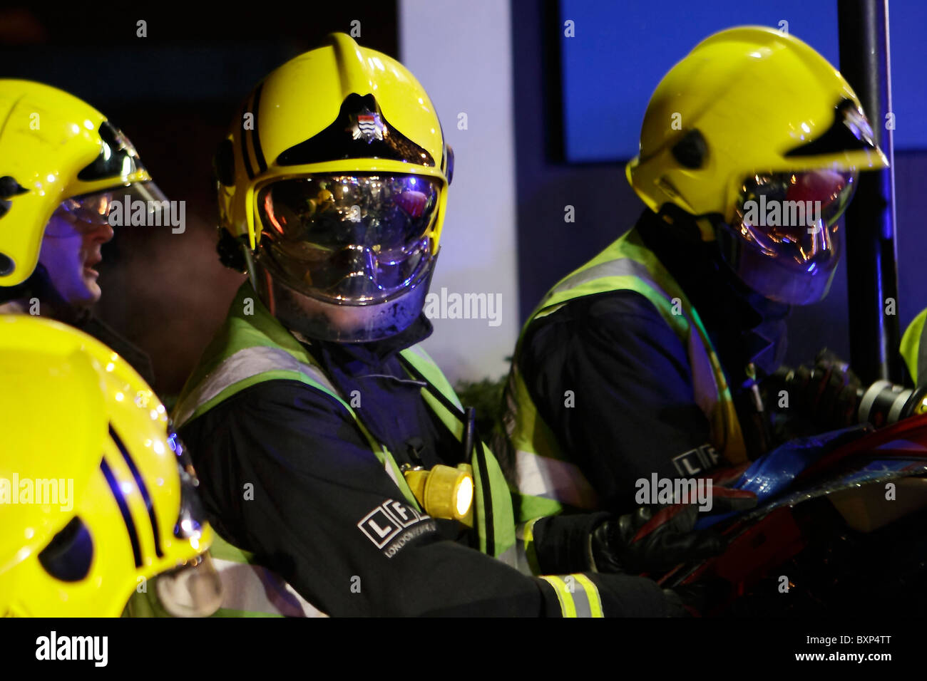 Firefighter with reflective visor Stock Photo