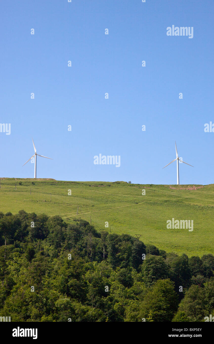 Wind turbines in rural Armenia Stock Photo