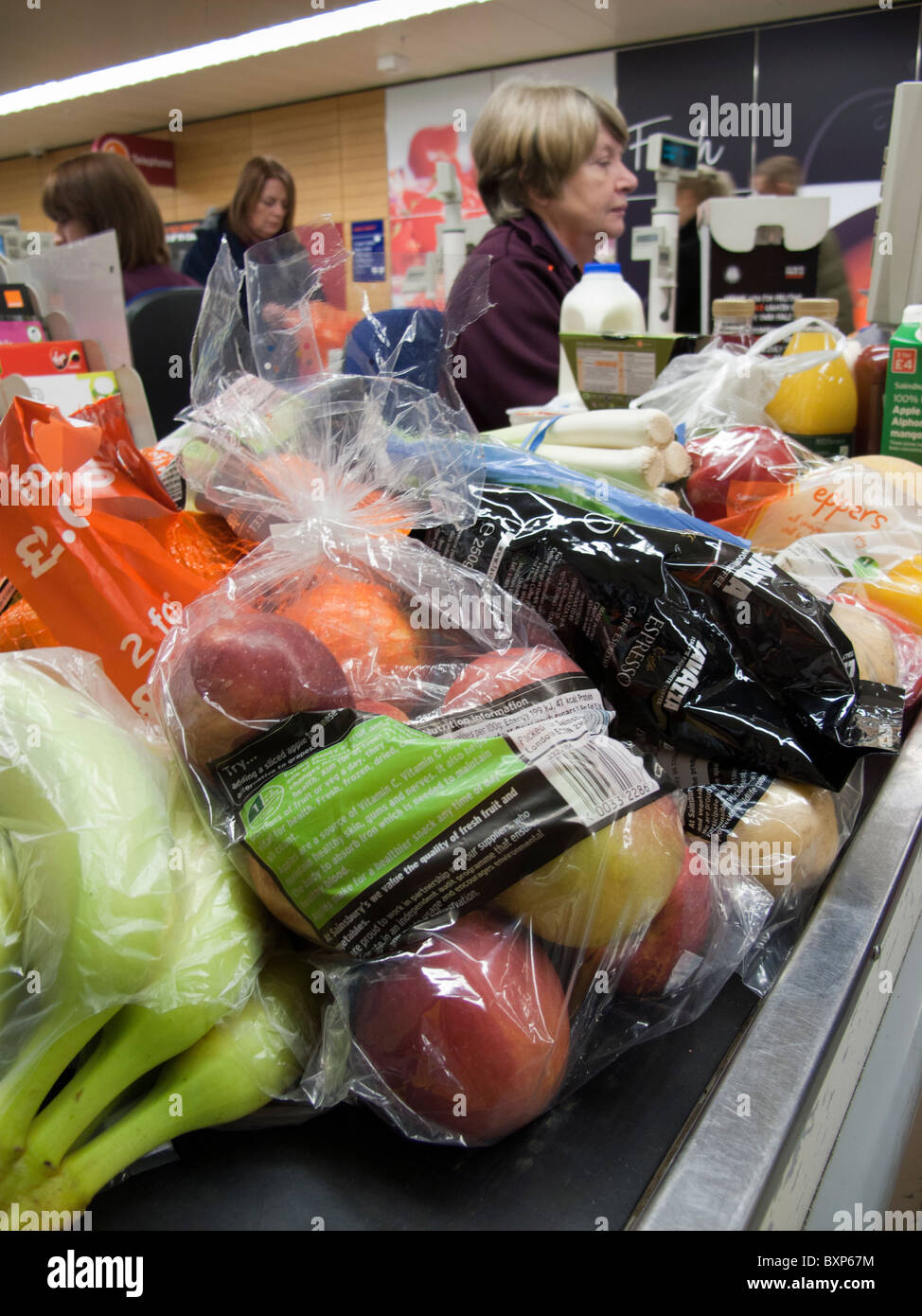 Food shopping at Sainsbury's supermarket Stock Photo