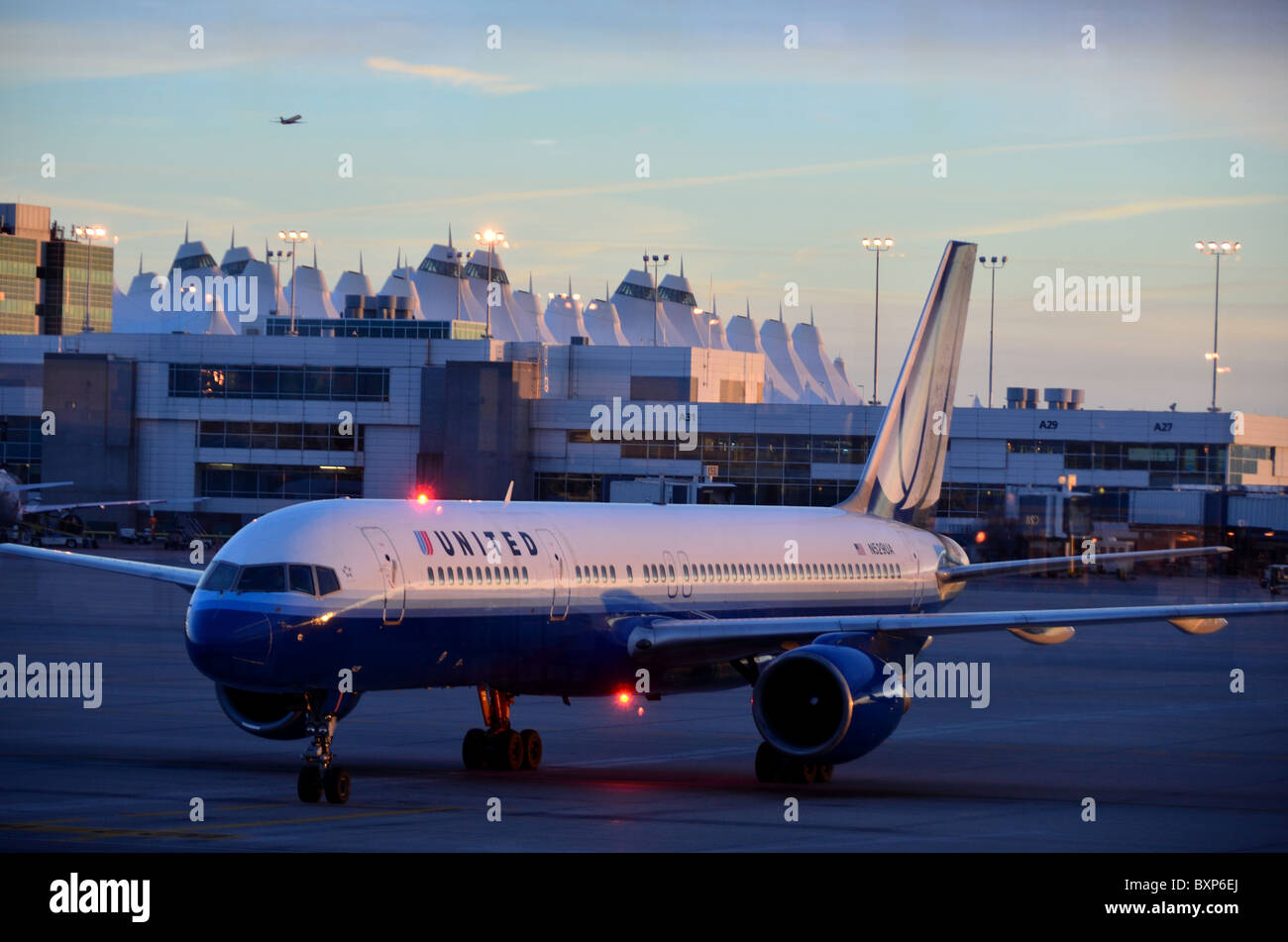 Airliners in airport tarmac. USA Stock Photo