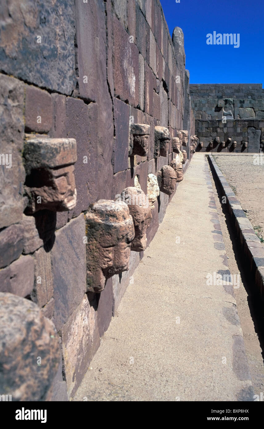Heads In The Semi Underground Temple At Tiahuanaco, Close Up Stock Photo