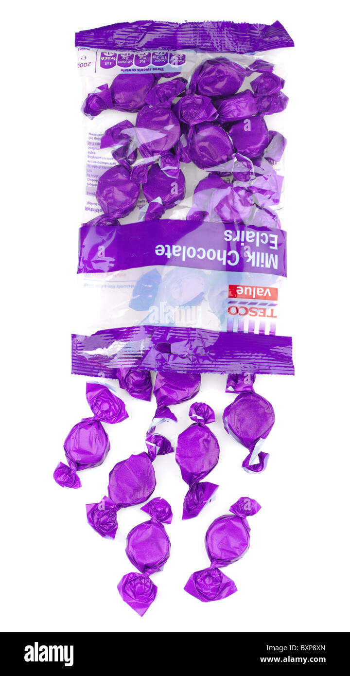 Bag of Tesco milk chocolate eclairs Stock Photo Alamy