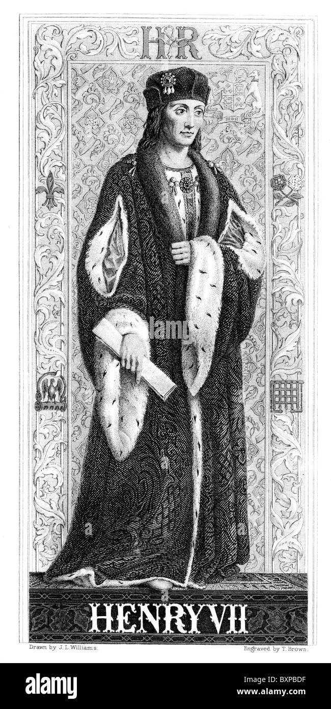 Portrait of King Henry VII of England; 15th century; Black and White Illustration; Stock Photo