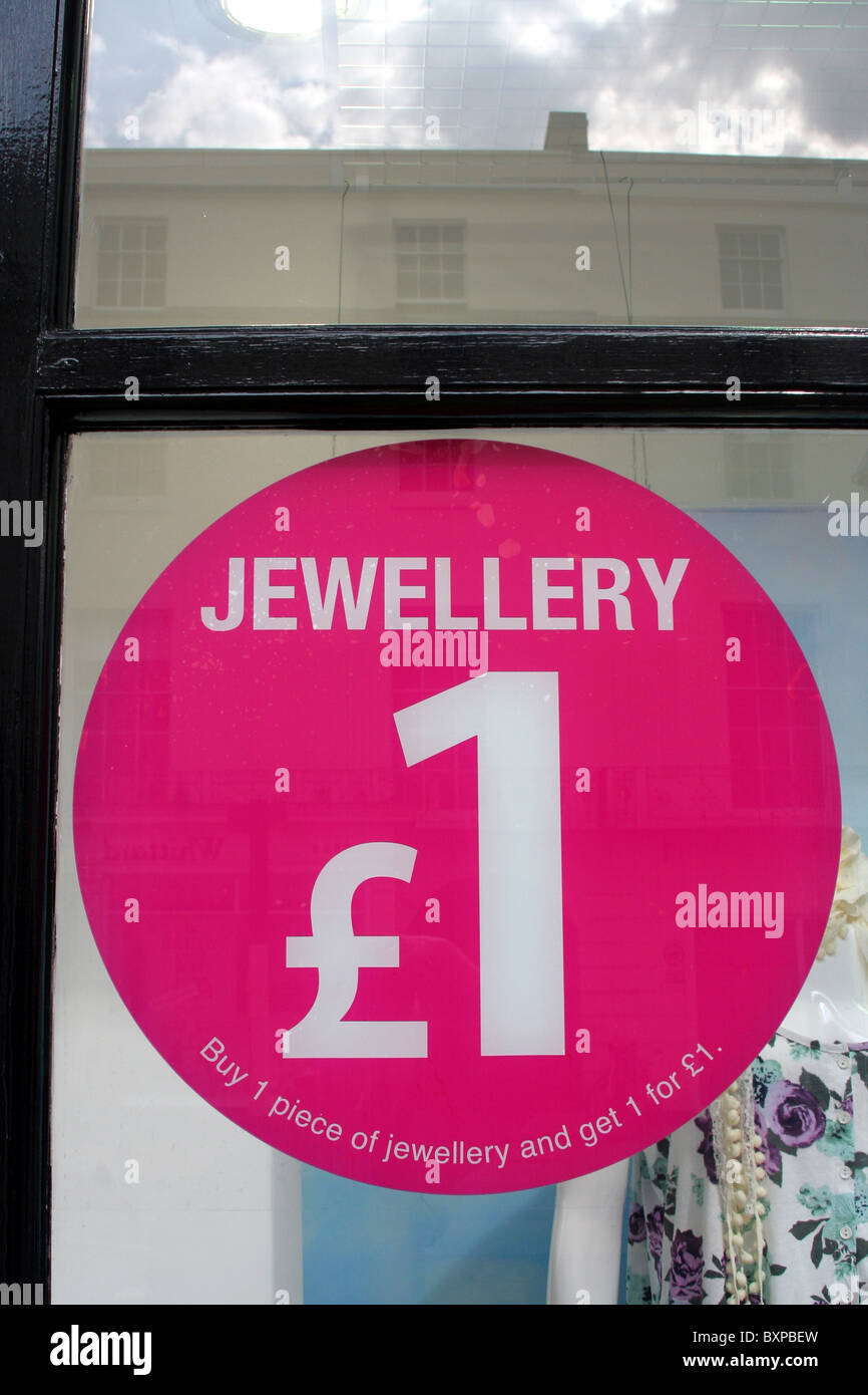 £1 jewellery sign outside shop in Leamington Spa, Warwickshire, England, UK Stock Photo