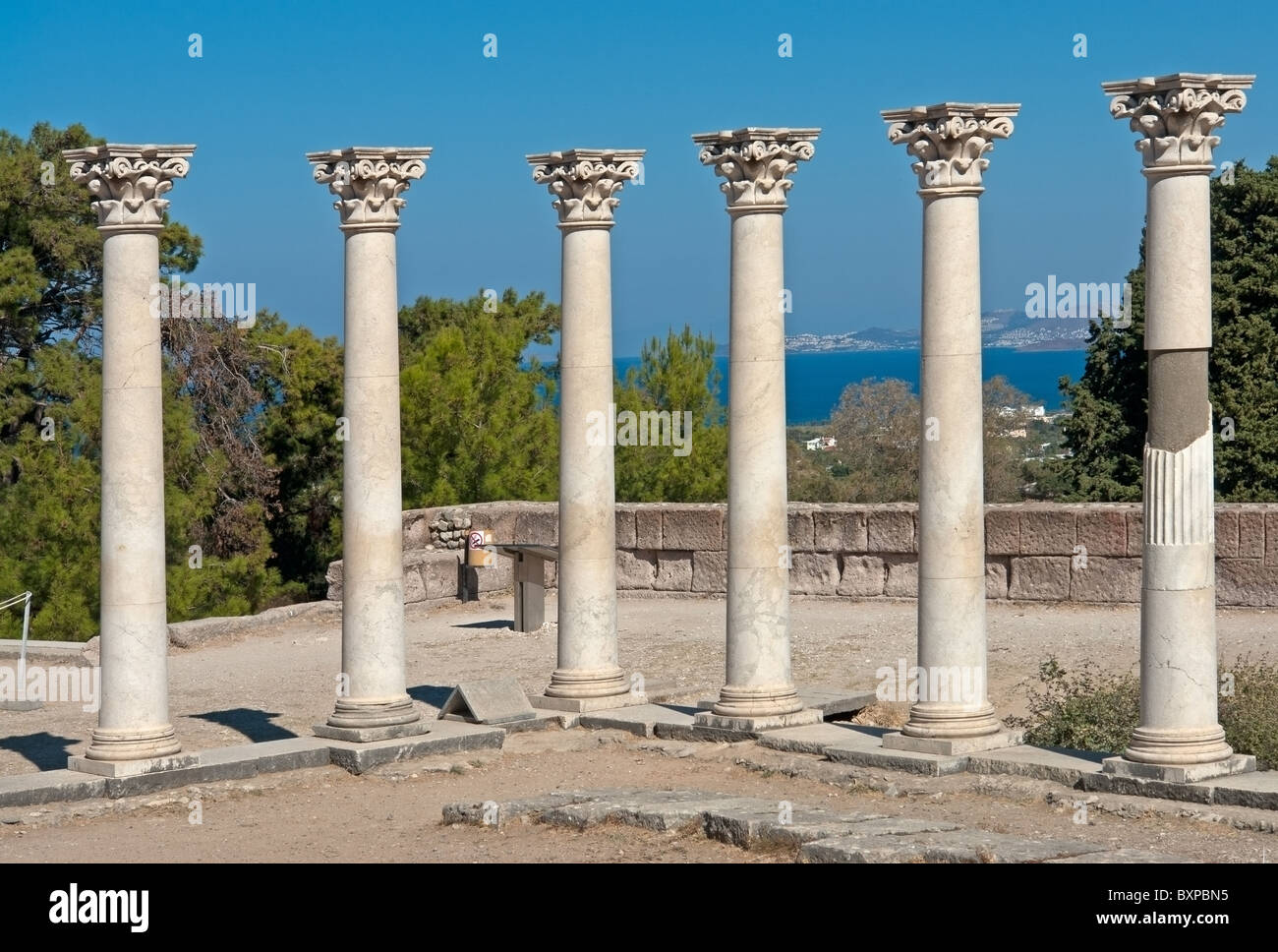 Corinthian columns at f the Asclepeion archaeological site on the island of Kos, Greece Stock Photo