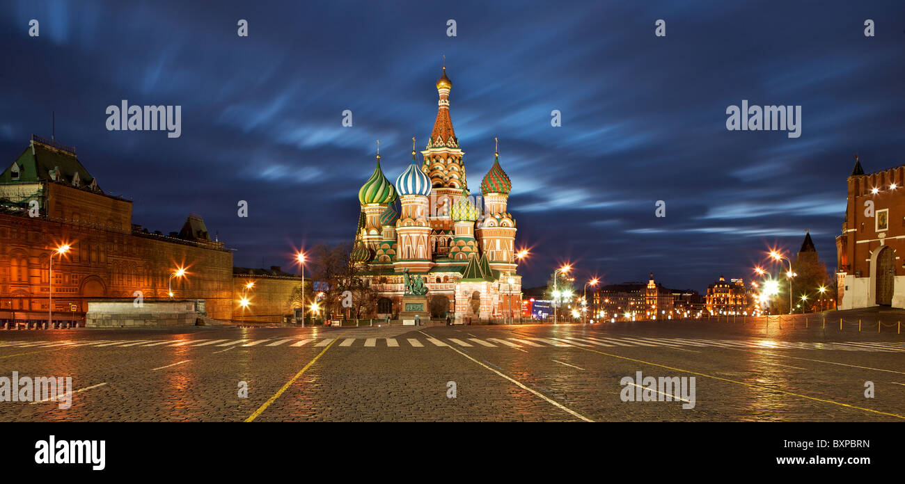 St Basil's Cathedral, Red Square, Moscow before dawn Stock Photo