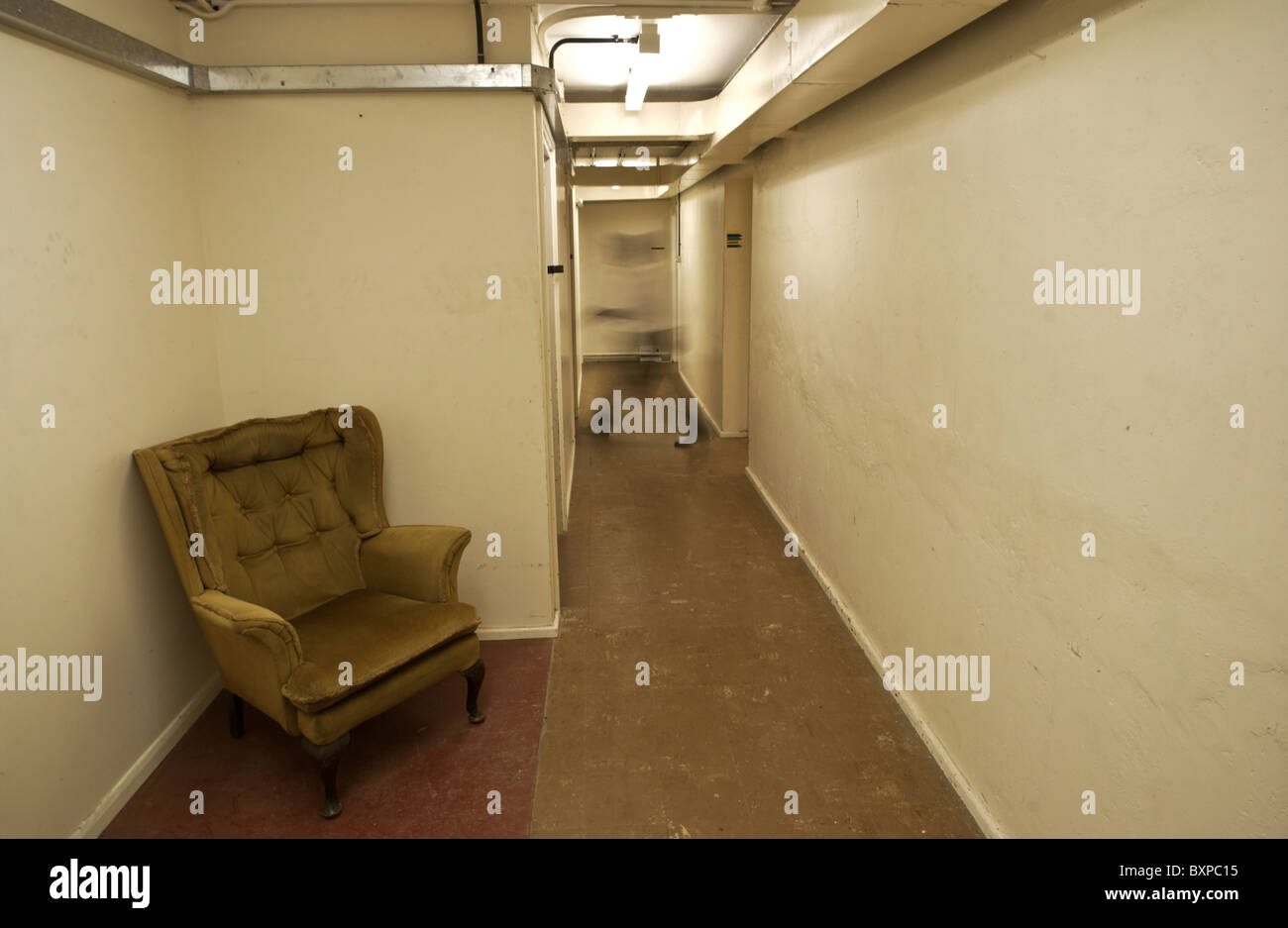 Interior corridor in Civil Defence Nuclear Bunker built in 1950s at Ullenwood Camp near Cheltenham Gloucestershire UK Stock Photo