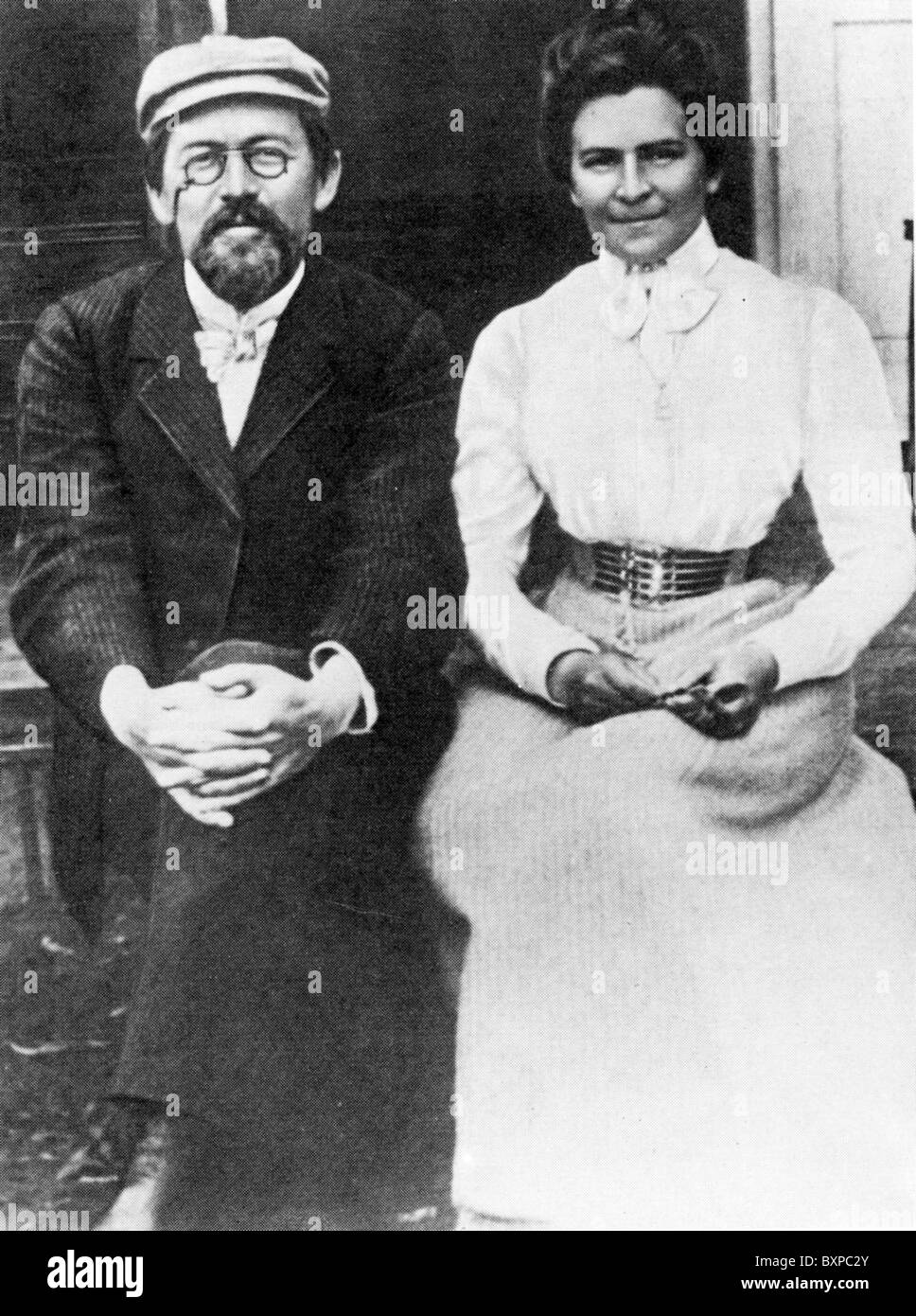 ANTON CHEKOV  (1860-1904) Russian writer with his wife Olga on their honeymoon in 1901 Stock Photo