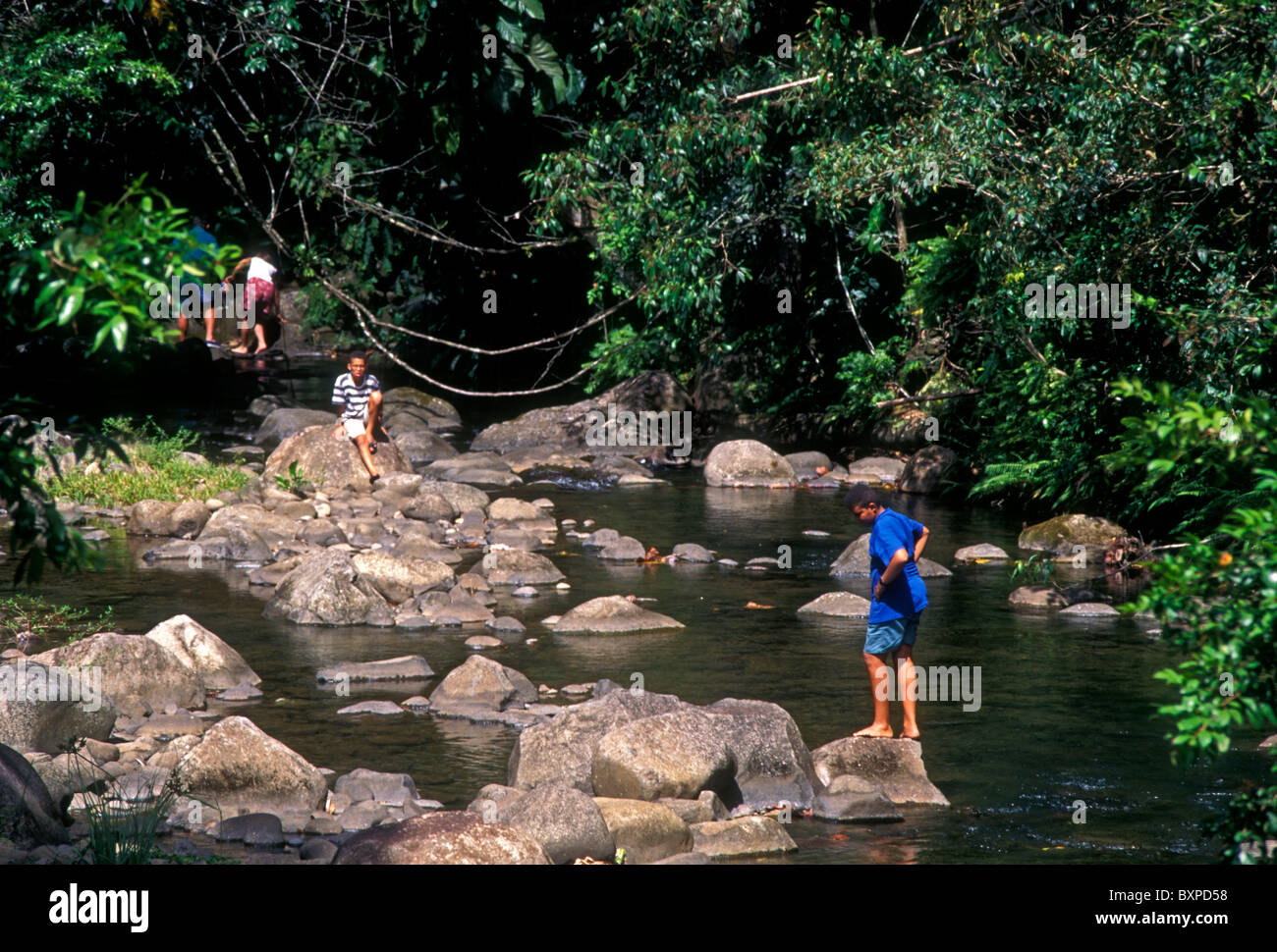people, tourists, stream, hiking trail, Guadeloupe National Park, Parc