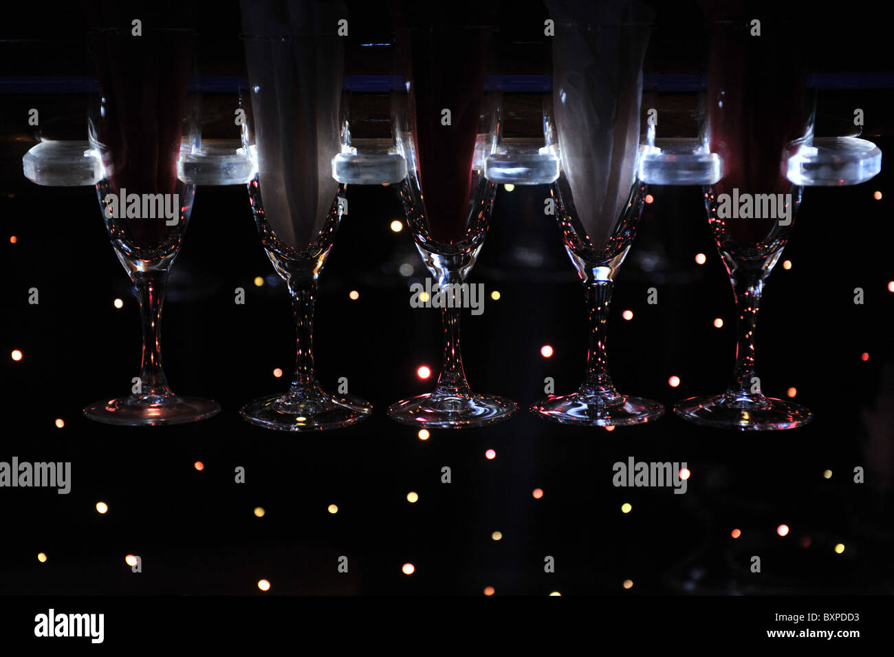 Champagne Glasses hanging in a limousine Stock Photo