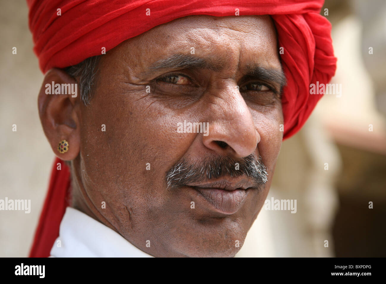 Portrait of an Indian guard, City Palace, Jaipur, Rajasthan, India Stock Photo