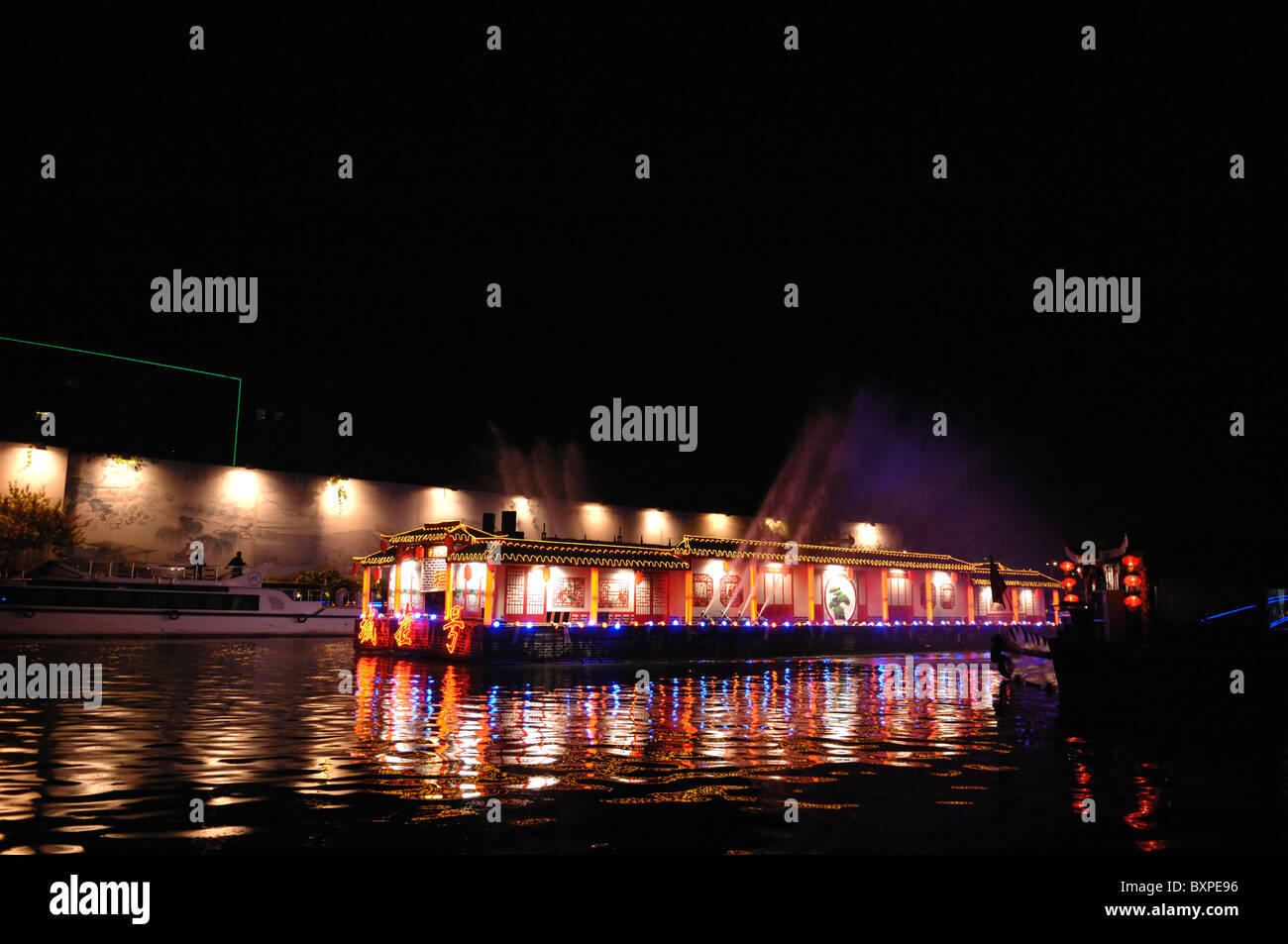 Traditional illuminated canal boat festival in Yangzhou Jiangsu Province of China Stock Photo