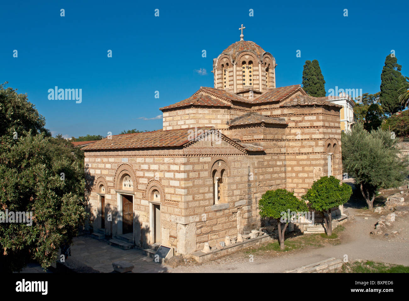Byzantine Church of the Holy Apostles of Solakis, the only Byzantine building in the Ancient Agora, Athens,Greece Stock Photo