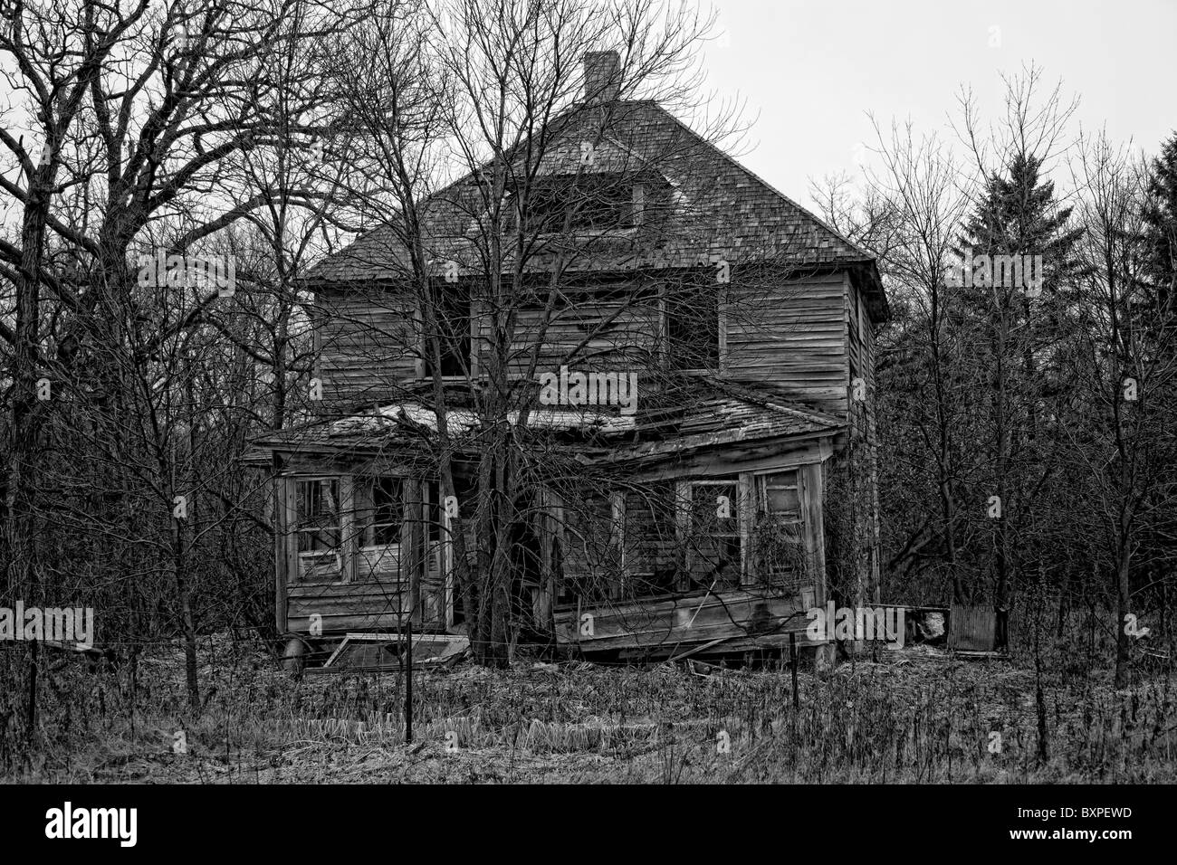 Old dilapidated wood farm house Stock Photo