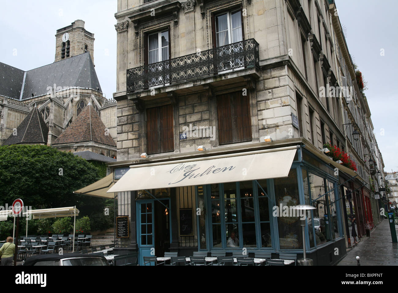 Paris, Cafe in Old Building facing the Seine Stock Photo
