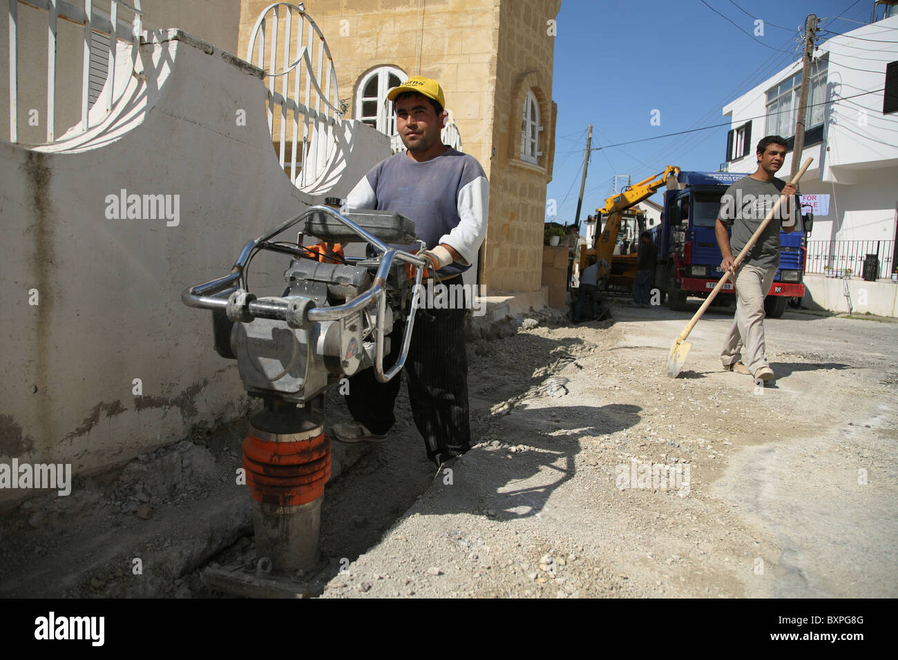 Construction works of sewage system, Kyrenia, Turkish Republic of Northern Cyprus Stock Photo