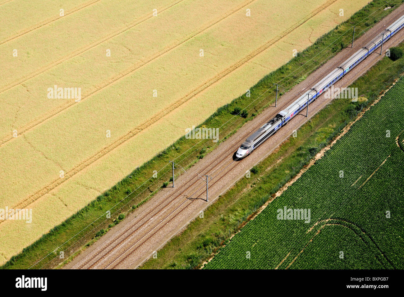Transports : 'TGV' high speed train in the countryside Stock Photo