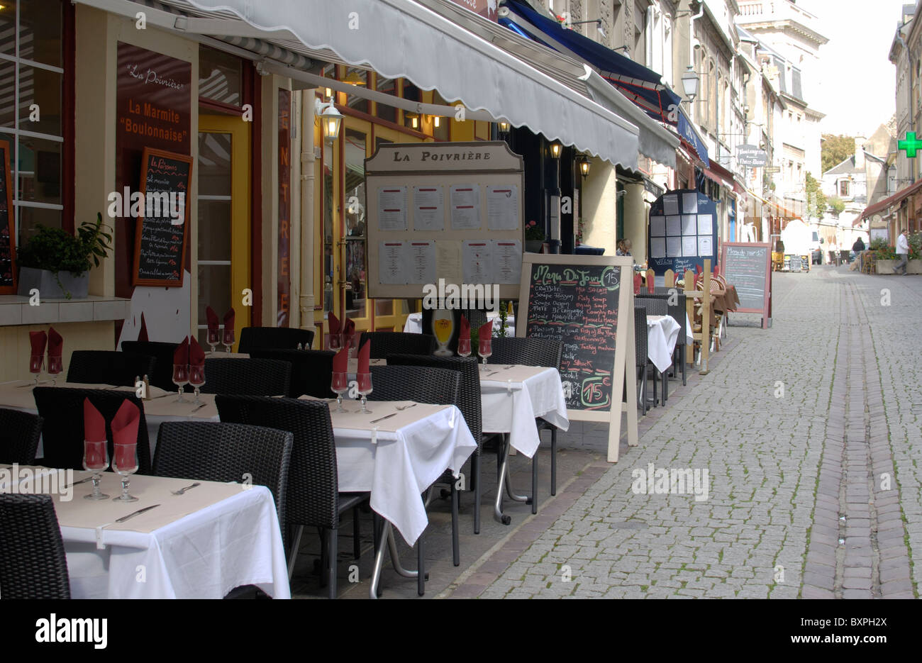 Restaurant in Old Walled town of Boulogne. Pas de Calais. France. Stock Photo