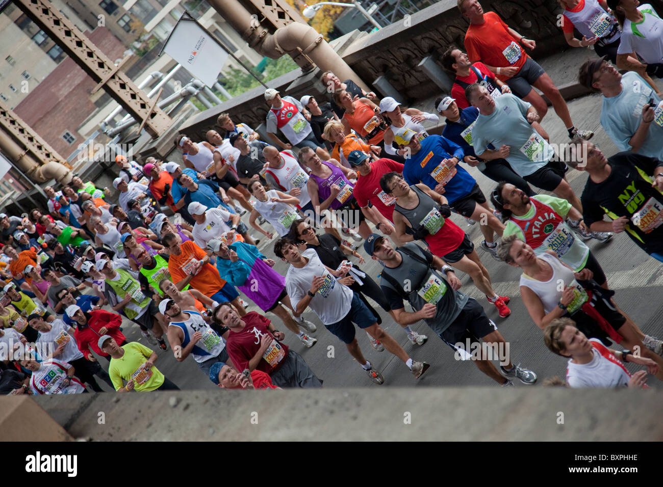 Runners crossing the 59th street Queensboro Bridge during the 2009 New York City Marathon Stock Photo