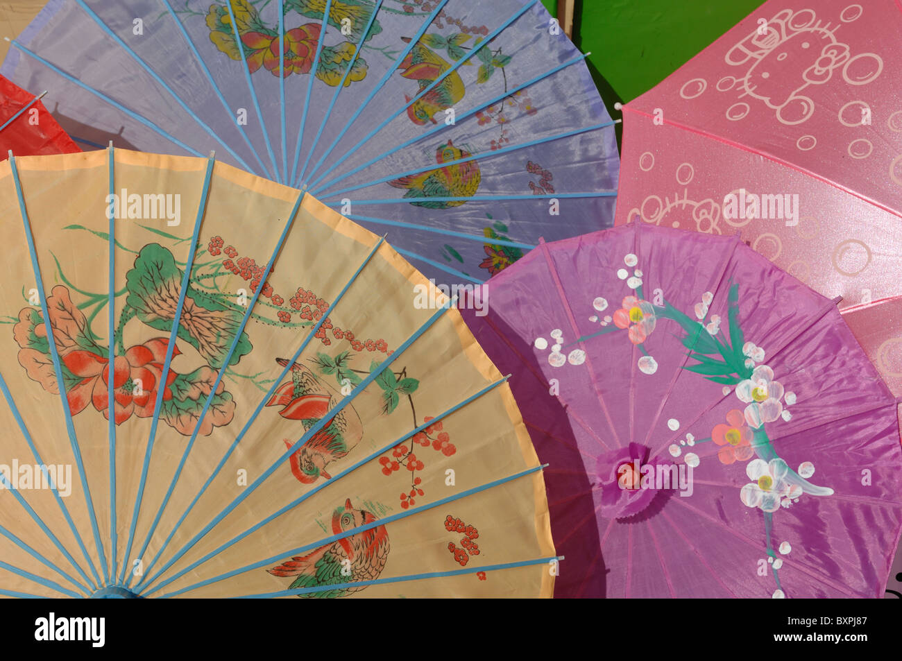 Brightly coloured Chinese parasols Stock Photo