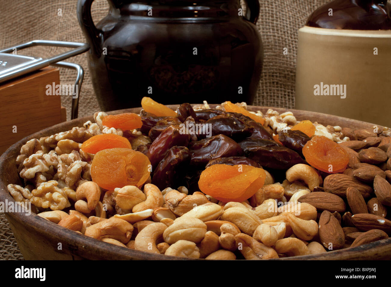 ray food gourmet sweet snack nuts nut healthy brown walnut edible delicious vegan vegetarian health nature rustik dates date Stock Photo