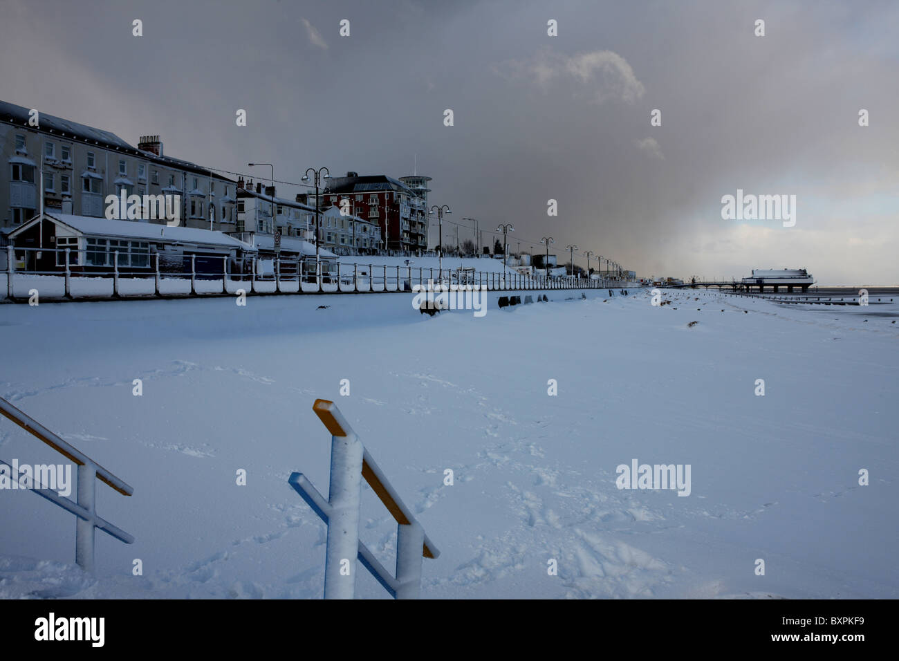 Cleethorpes sea front in the snow Stock Photo