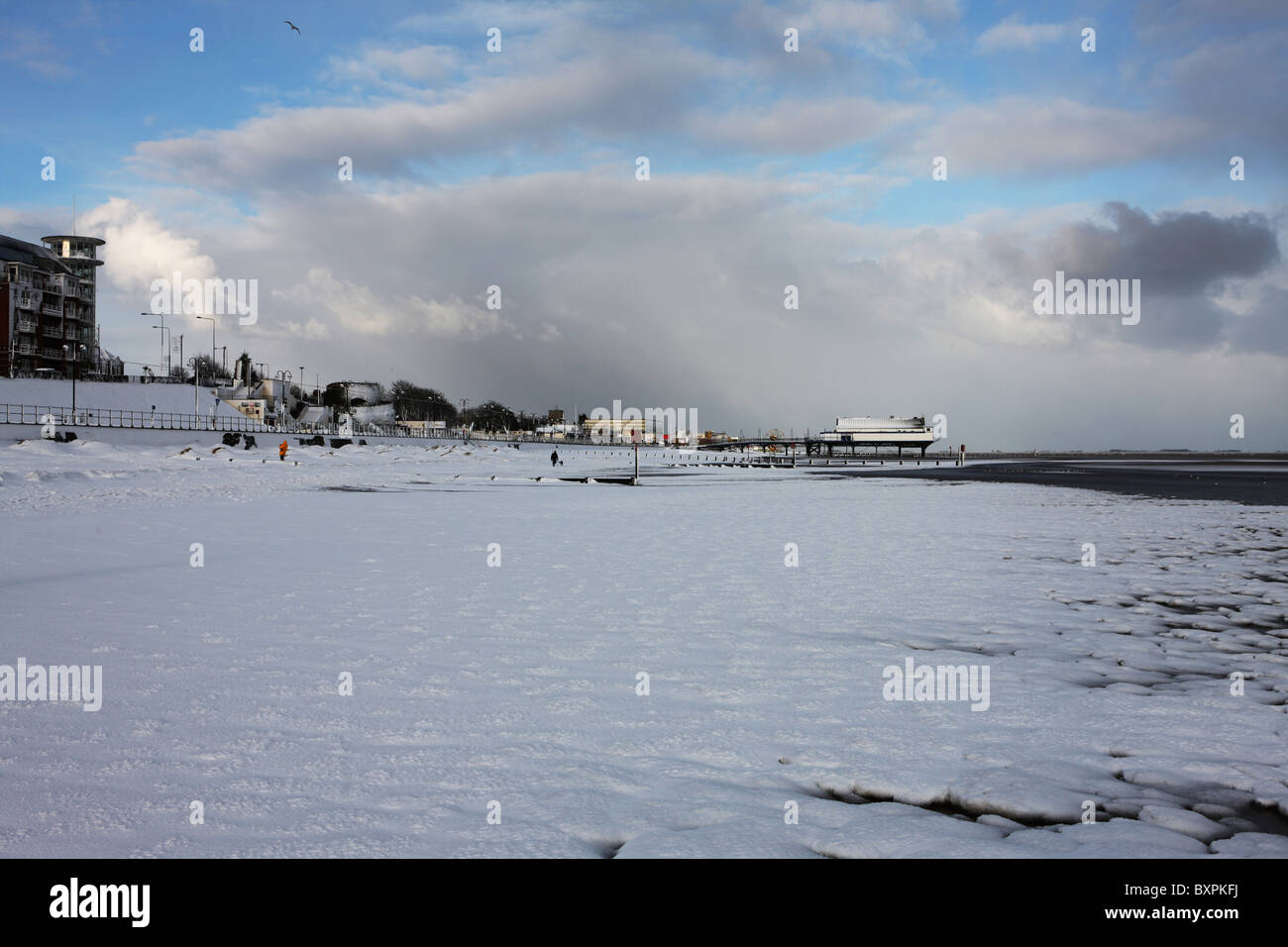 Cleethorpes sea front in the snow Stock Photo