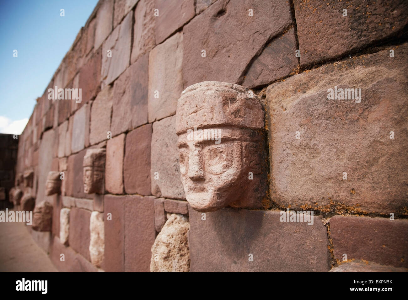 Carved Stone Heads In Ruins Stock Photo