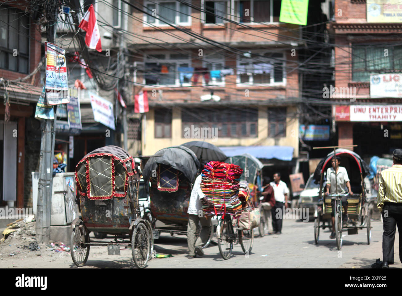 A view of rickshaw drivers in the street in Kathmandu, Nepal in Asia Stock Photo