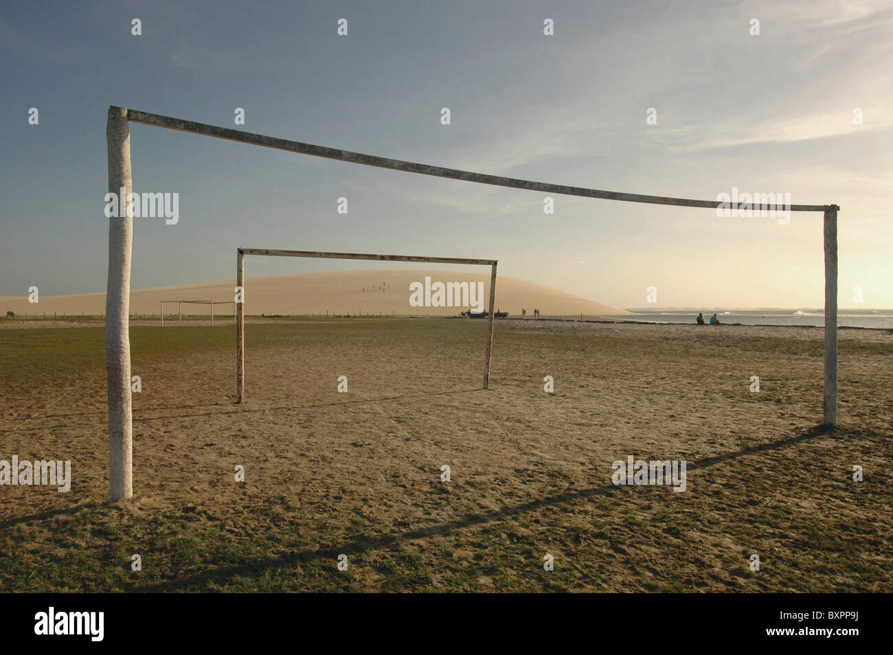 Goalposts On Empty Football Pitch Stock Photo