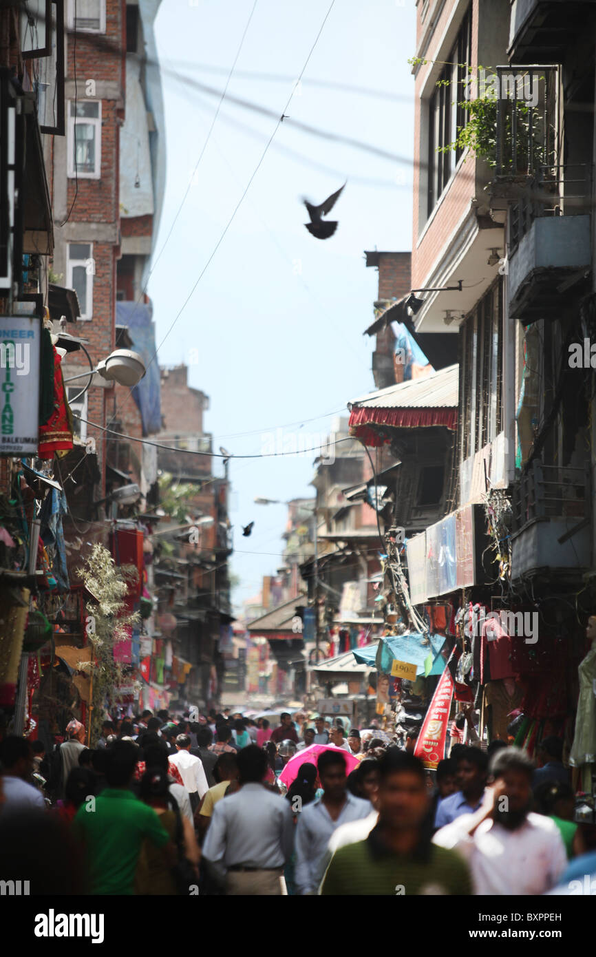 A busy street or back alley in Kathmandu, Nepal in Asia Stock Photo