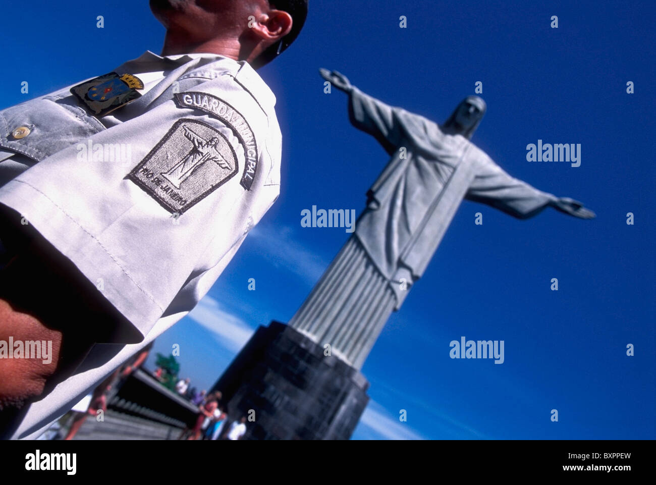 Guard And Corcovado Christ The Redeemer Stock Photo