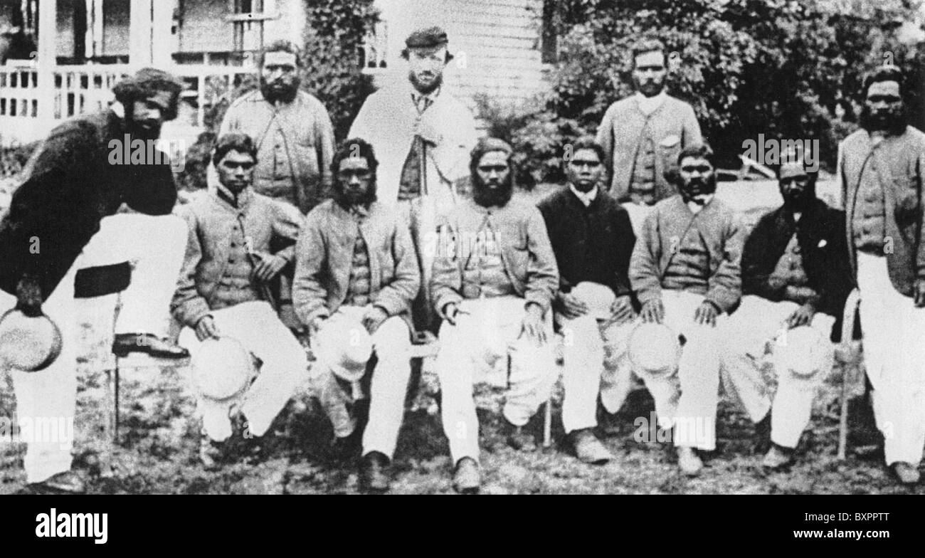 AUSTRALIAN TOURING CRICKET TEAM  1867 was all composed of Aborigines. See Description below Stock Photo