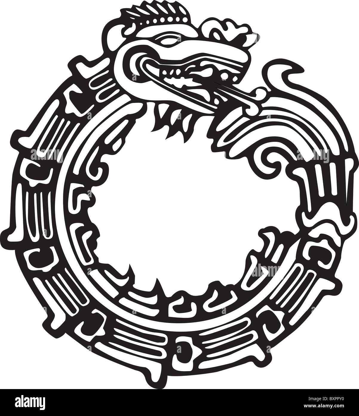 Aztec Maya dragon, vector, great for tattoo. Can be fully personalized and colored. Stock Photo