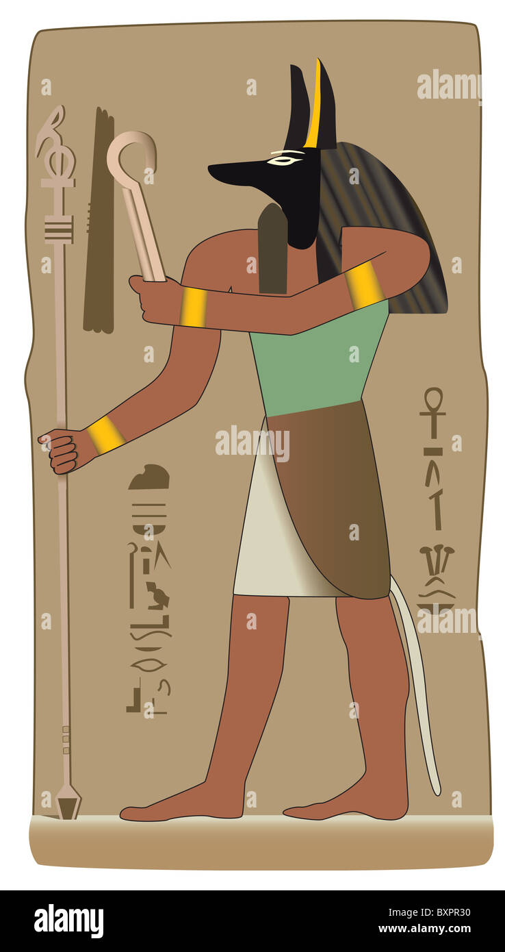 Anubis God in vector with egyptian symbol Stock Photo