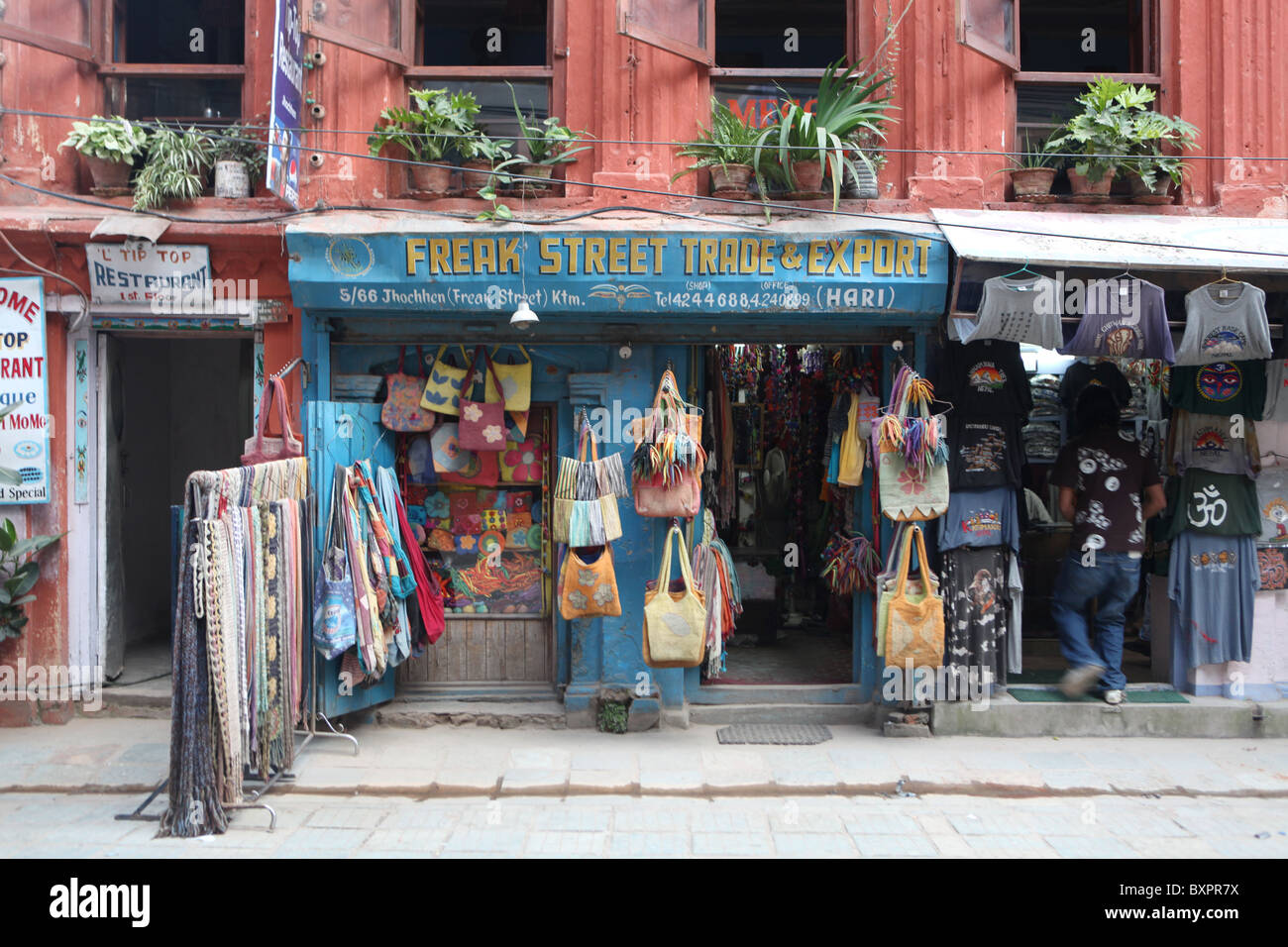 in Freak Street or Jochhen Tol, near Dubar Square in Kathmandu, Nepal. Stock Photo