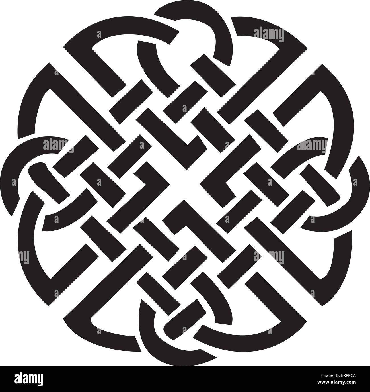 A black-on-white, rendering of an interwoven, traditional Irish Celtic design or pattern. Stock Photo