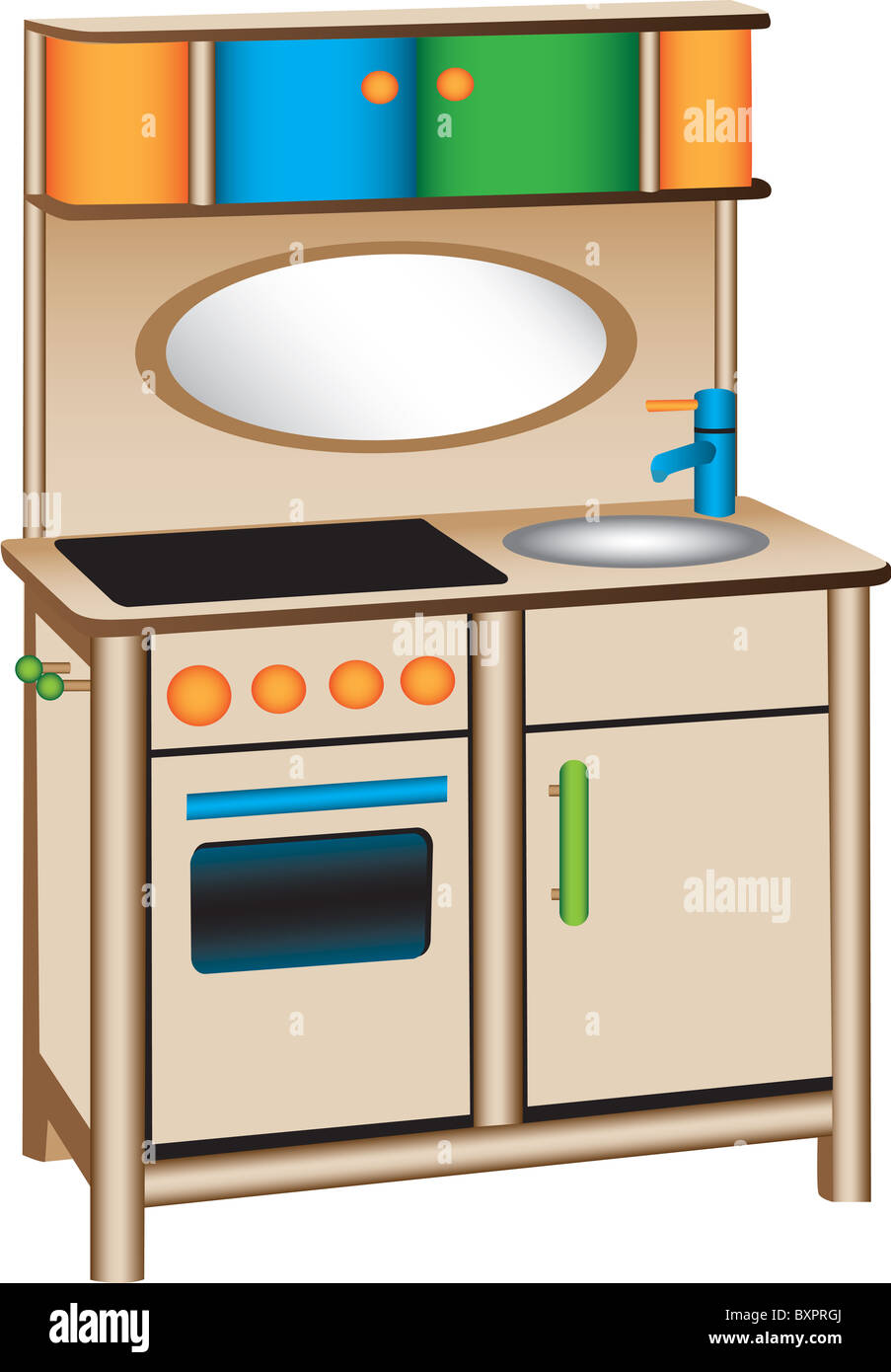 Three dimensional illustration of toy kitchen, isolated on white